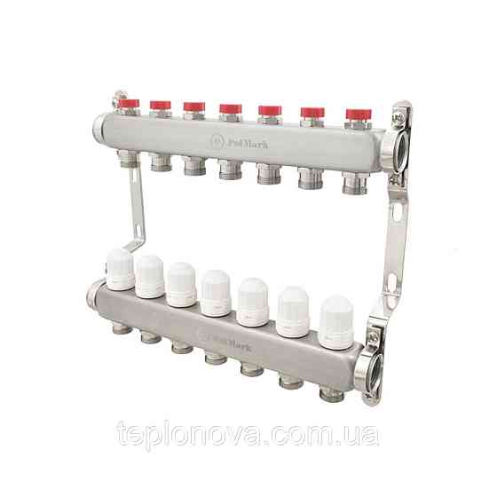 Колектор нержавійка на 7 пар виходів  "Polmark" для теплої підлоги та радіаторів Чернівці