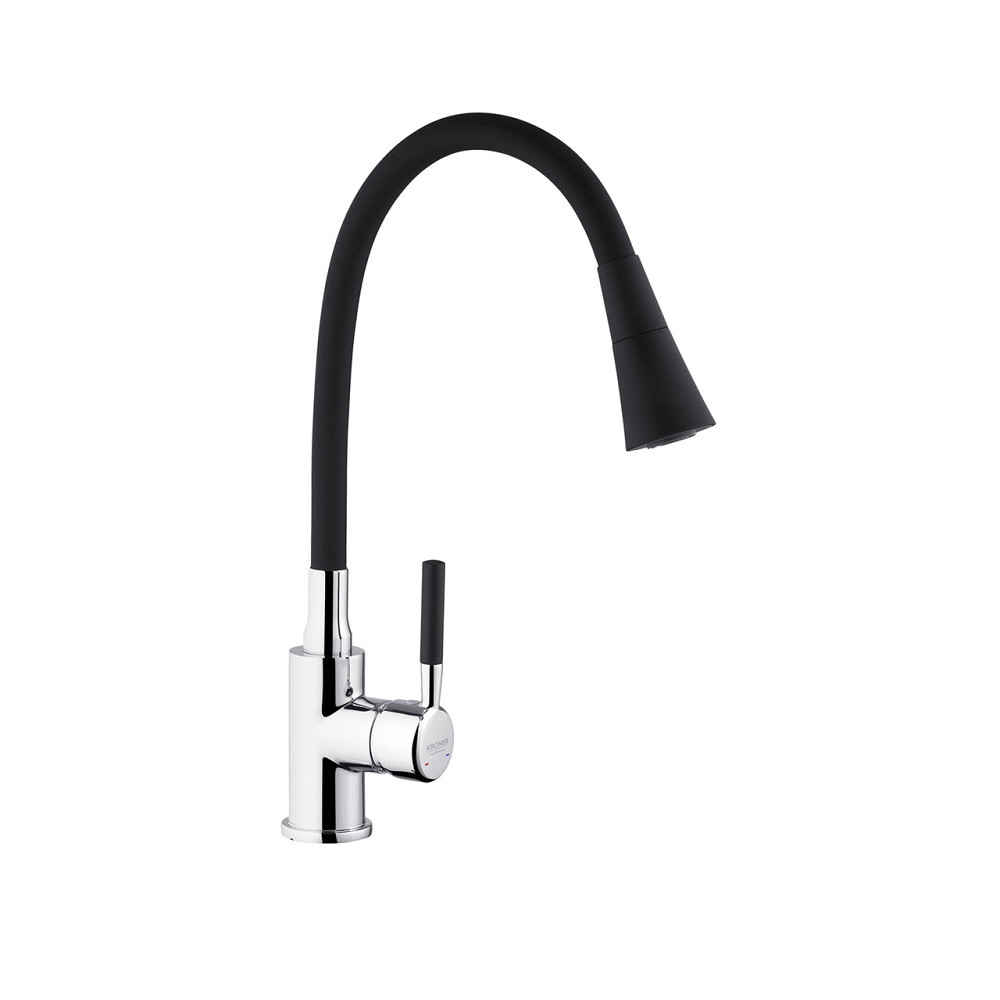 Смеситель для кухни с гибким изливом Kroner KRM Kuche - C132BLK хром/черный Киев - изображение 1