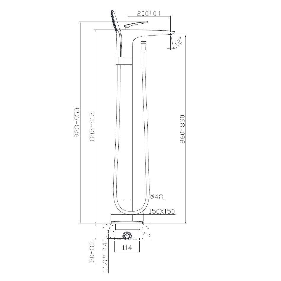 Змішувач для ванни окремостоячий на підлогу VOLLE 12-33-101 хром Київ - фото 7