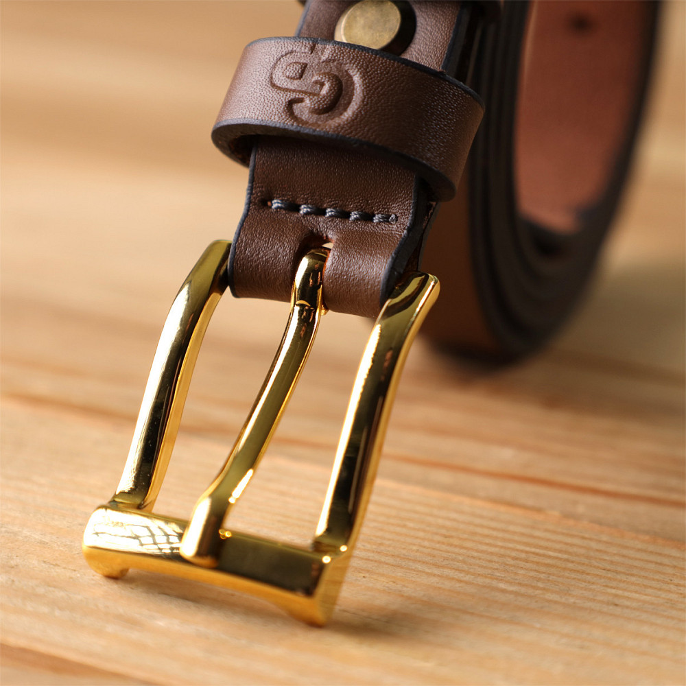 Модний вузький шкіряний ремінь для жінок GRANDE PELLE 22954 Світло-коричневий Київ - фото 3