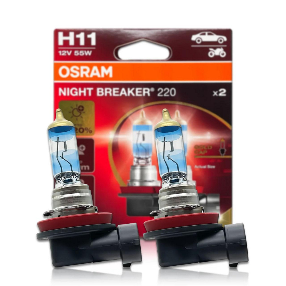 Комплект галогенових ламп OSRAM H11 64211NB220-2HB Night Breaker +220% 12V 55W PGJ19-2 (2 шт) Харків - фото 1