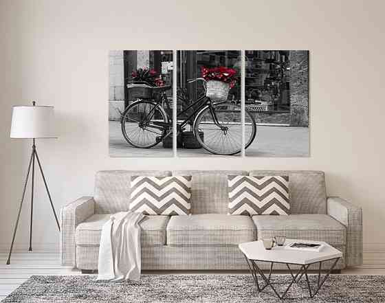 Модульна картина у вітальню/ спальню  Велосипед з квітами   ART-296_3A 100х150 см Київ