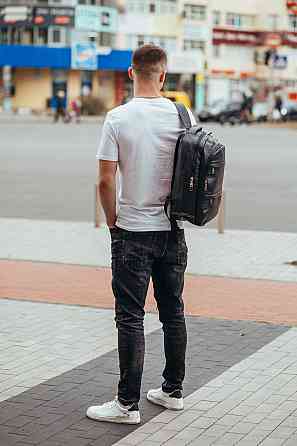 Повседневный мужской рюкзак из натуральной кожи черный современный портфель отличное качество Tiding Bag Киев