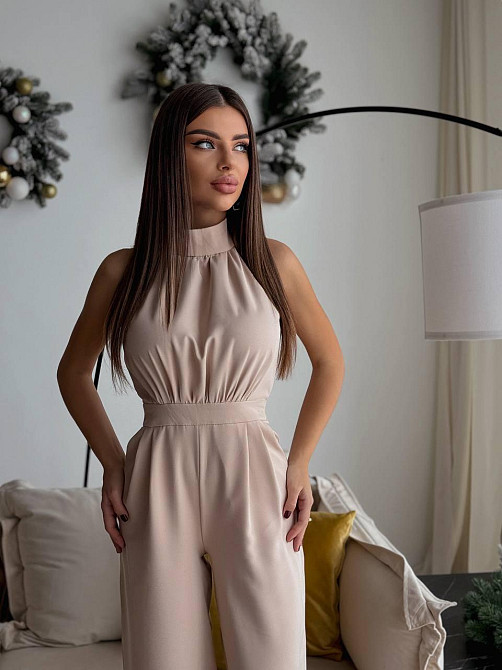 Женский стильный классический комбинезон Плотная качественная костюмка Бежевий, 46/48 Одесса - изображение 3
