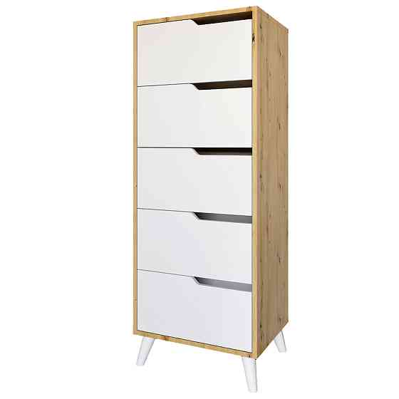 Комод высокий с белыми ножками 5 ящиков М-ЗОН Борн 500 Дуб Артизан/Нимфея Альба (белый) (MZN-031103) Львов