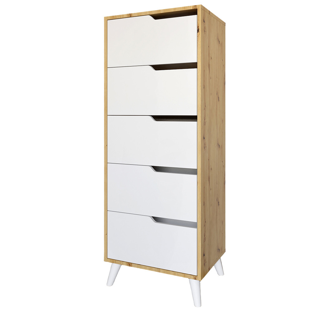 Комод высокий с белыми ножками 5 ящиков М-ЗОН Борн 500 Дуб Артизан/Нимфея Альба (белый) (MZN-031103) Львов - изображение 3