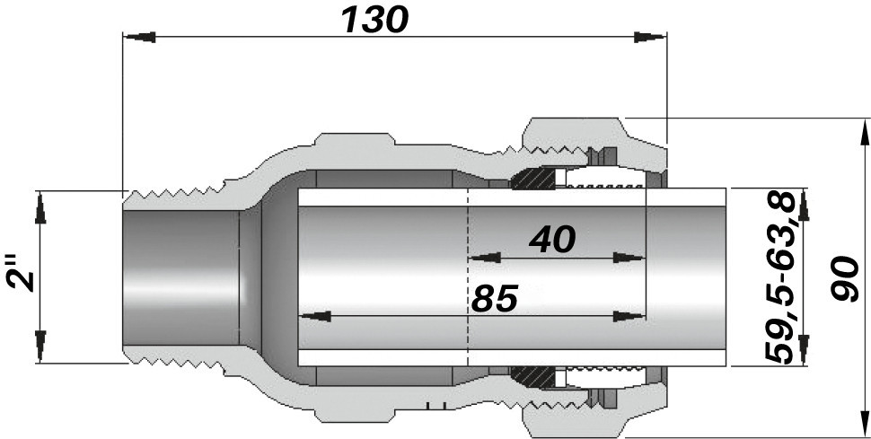 Соединение прямое зажимное с наружной резьбой DN50(59,5-63,8 мм) х 2″ AK AGAflex (000005738) Киев - изображение 3