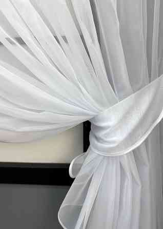 Кухонные шторки VR-Textil № 101к с подвязками белый с синим 310х170 см (52-1181) Киев