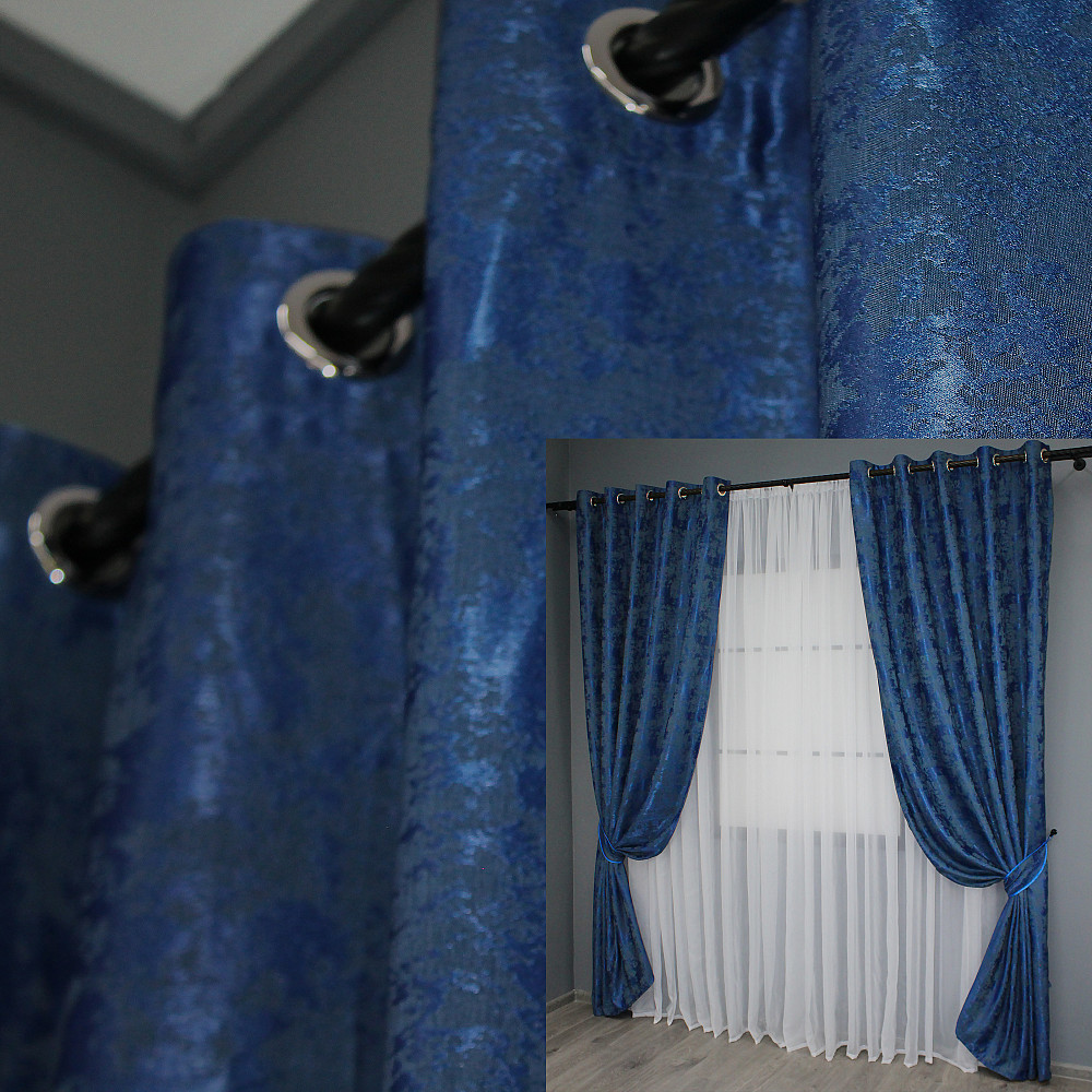 Комплект штор на люверсах VR-Textil Жакард Sultan XO № 1149ш Синій 150х250 см 2 шт (37-0091) Київ - фото 1