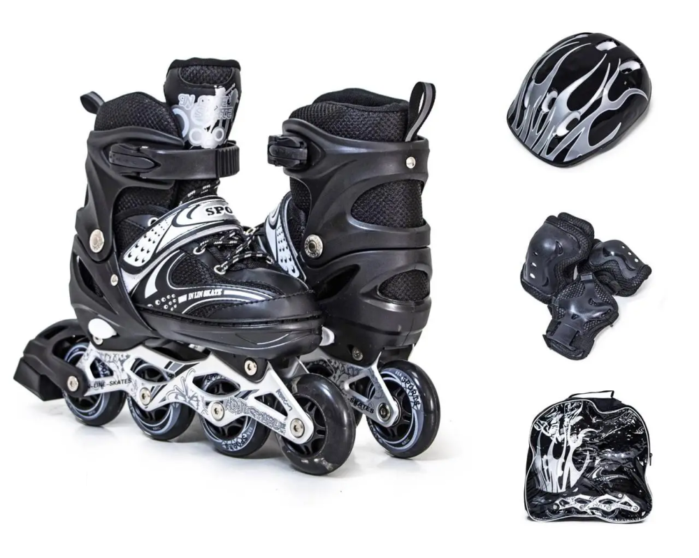 Комплект детских роликов с защитой и шлемом Happy. Чёрный комплект. Размер 34-38 Одесса - изображение 1