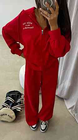 Жіночий прогулянковий костюм-двійка: кофта та штани з турецької двонитки Червоний, 46/48 Одеса