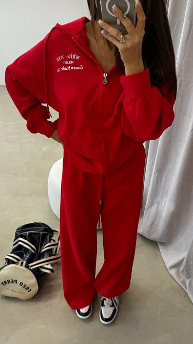 Жіночий прогулянковий костюм-двійка: кофта та штани з турецької двонитки Червоний, 46/48 Одеса - фото 3