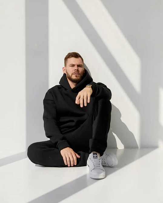 Мужской спортивный теплый костюм на флисе Черный 50 Харьков - изображение 1