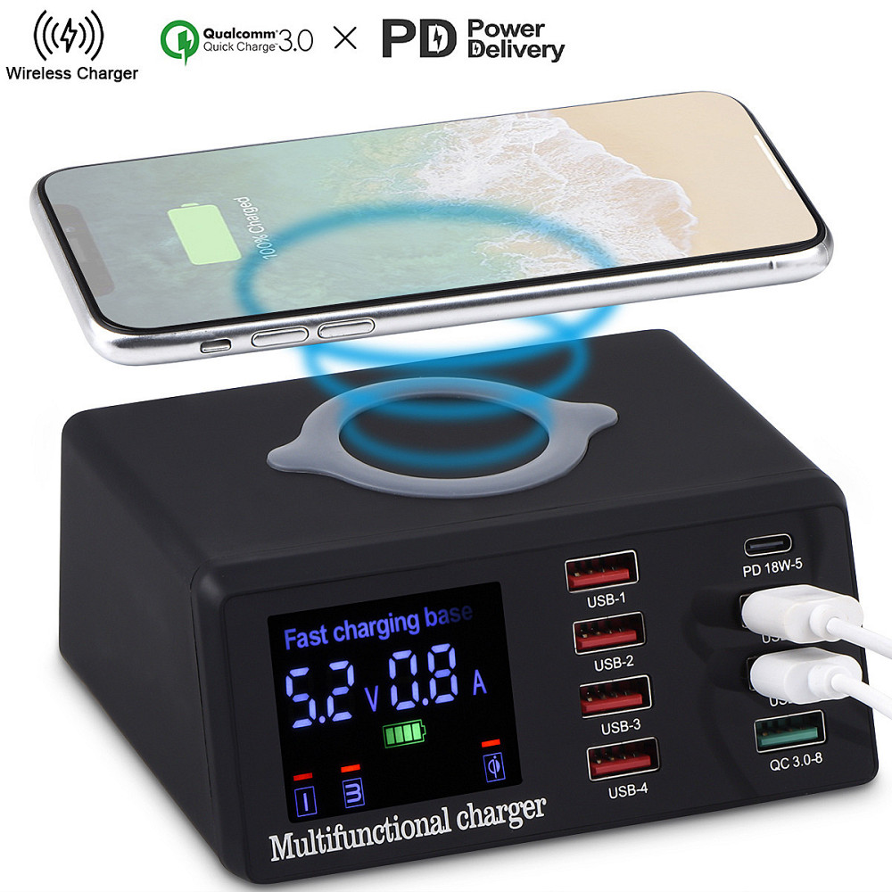 Зарядная станция сетевая 8x USB + беспроводная зарядка PD QC3.0 LED WLX-X9 Киев - изображение 8