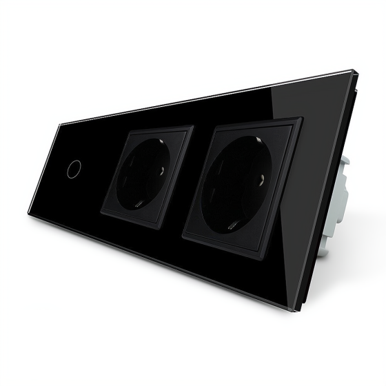 Розумний сенсорний ZigBee вимикач 1 сенсор 2 розетки Livolo чорний скло (VL-C701Z/C7C2EU-12) Коломыя