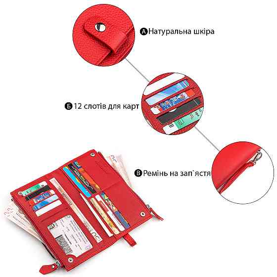 Кошелек женский ST Leather 18381 (ST420) многофункциональный Красный Киев