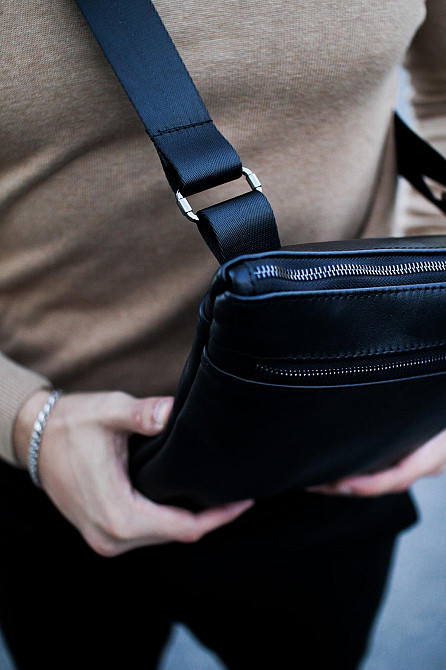 Сумка-мессенджер мужская из натуральной кожи, сумка через плечо (Черная) Сумы - изображение 4