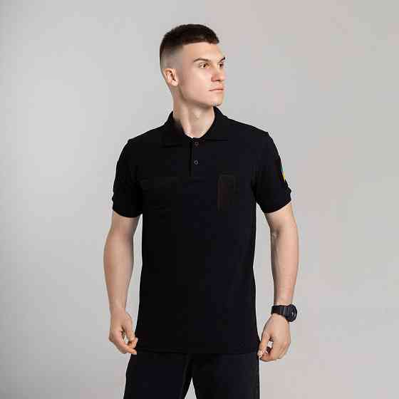 Легке тактичне літнє чоловіче чорне поло Pobedov Royal Військове Київ