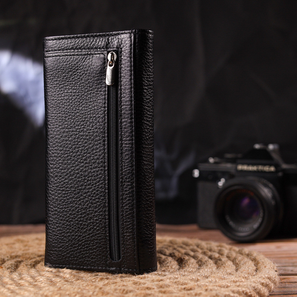 Класичний жіночий гаманець із натуральної зернистої шкіри CANPELLINI 21658 Чорний Київ - фото 7