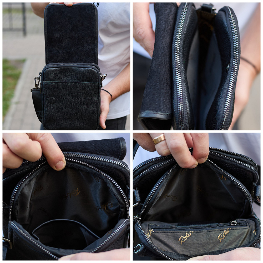 Мужская сумка борсетка на одно плечо 17.5х22х6, нагрудный мессенджер для телефона, черный Киев - изображение 10