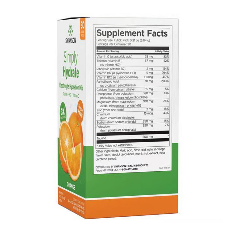 Суміш для гідратації електролітів Swanson Simply Hydrate Electrolyte Hydration Mix 30 пакетів апельсин Київ - фото 2