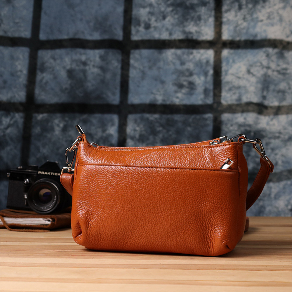 Женская сумка из натуральной кожи с двумя ремешками Vintage 22929 Рыжий Киев - изображение 10