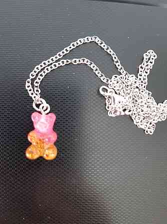 Підвіска мармеладний ведмедик, рожевий + оранжевий - довжина 50см, смола, цинковий сплав Київ