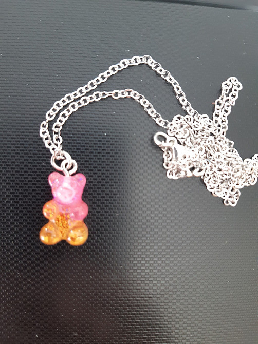 Підвіска мармеладний ведмедик, рожевий + оранжевий - довжина 50см, смола, цинковий сплав Київ - фото 1