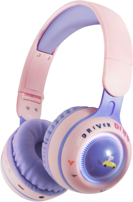Б/У Детские беспроводные Bluetooth наушники JYPS KE-21 Динозавр со светодиодной подсветкой, микрофоном, складные, фиолетовые Киев - изображение 1