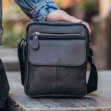 Кожаная мужская сумка 17х21х5, барсетка через плечо Tiding Bag 4134A черная Винница