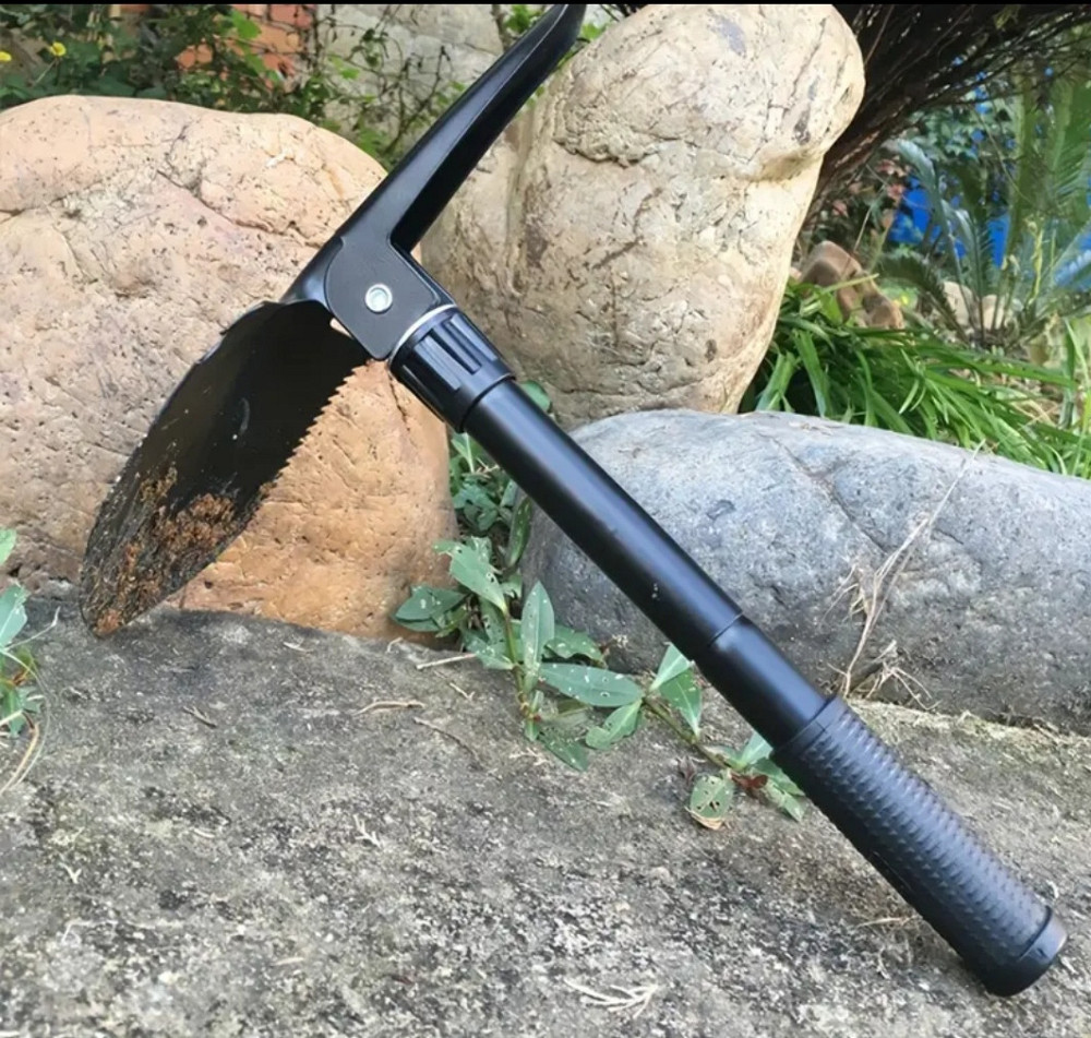 Туристическая складная лопата 4 в 1 с нержавеющей стали 41 на 12 см с чехлом черный Киев - изображение 7