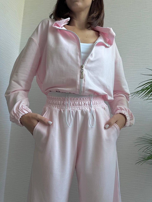 Женский прогулочный костюм тройка: кофта топ и штаны  двунить + микродайвинг Розовый, 46/48 Одесса - изображение 7