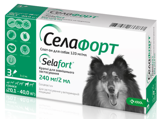 Селафорт (Selafort) капли от блох клещей и гельминтов для собак весом 20-40 кг (1 пипетка) KRKA Винница