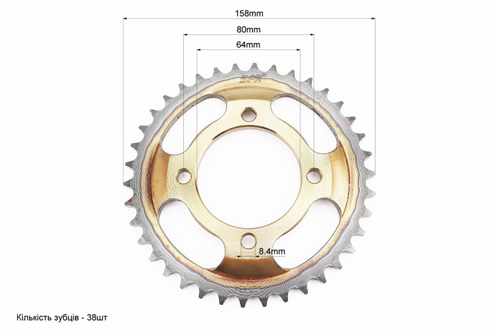 Зірка задня FXD125 - 428-38T - d=64; 4отв.*80mm "гартована" Viper F5 Київ - фото 2
