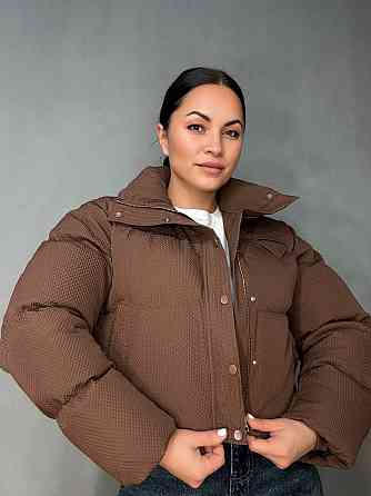 Куртка женская Fashion 3072 вафельная короткая с воротником-стойкой коричневая, коричневый, S Киев