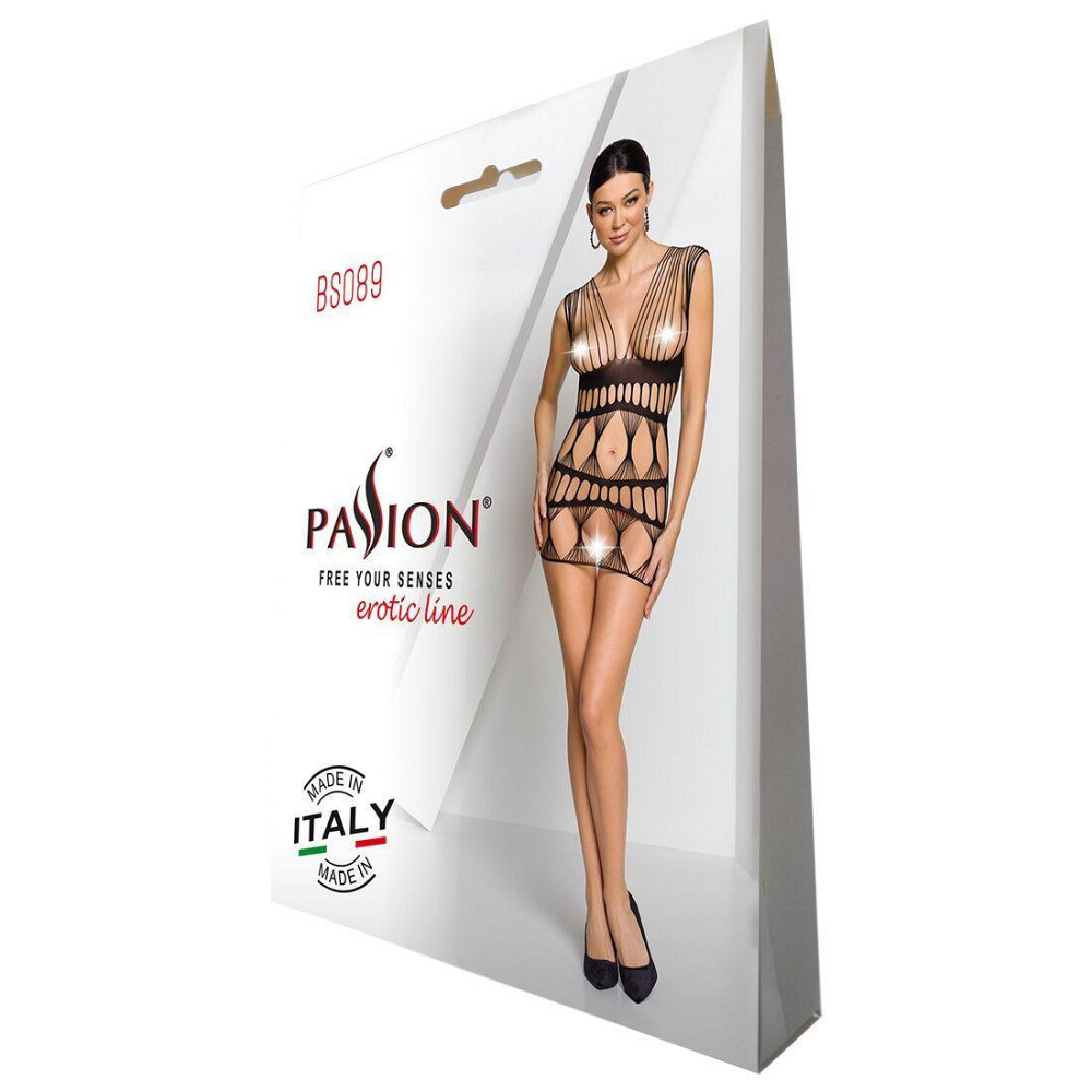 Бодістокінг-сукня Passion BS089 black, міні, плетіння у вигляді павутини Sex Aura Київ - фото 8