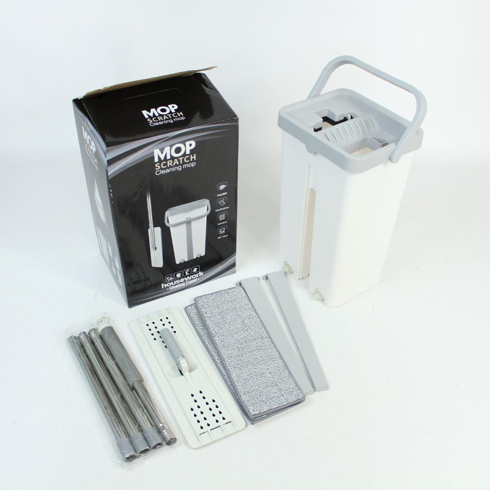 Швабра с ведром 11л с отжимом + 2 насадки, Cleaning Mop, Серая / Комплект для уборки швабра лентяйка и ведро Киев - изображение 9