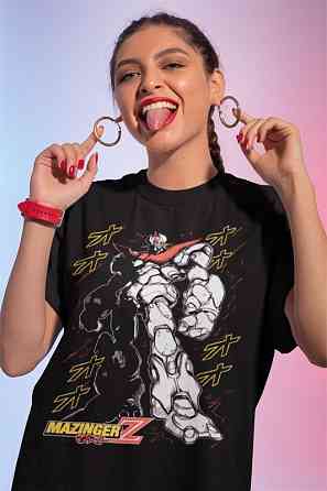Футболка для хлопчика з аніме принтом Мазінгер З Емброідеред Аніме оверсайз (зріст від 165 до 180) Чорний AnimeJ0204m Дніпро
