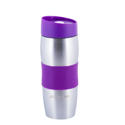 Термочашка 380мл з TPR вставкою нержавіюча сталь (салат/фіолет/блакит/черв) KAMILLE 2053R Житомир - фото 6