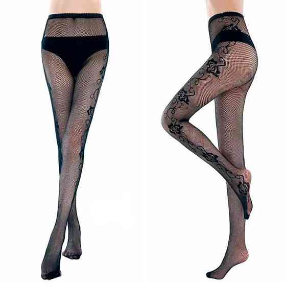 Колготки с узором в мелкую сетку "Роза" - Чёрный - 2/3/4 (S/M/L) – Эротическое бельё Вінниця