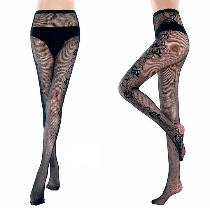 Колготки с узором в мелкую сетку "Роза" - Чёрный - 2/3/4 (S/M/L) – Эротическое бельё Вінниця - фото 3