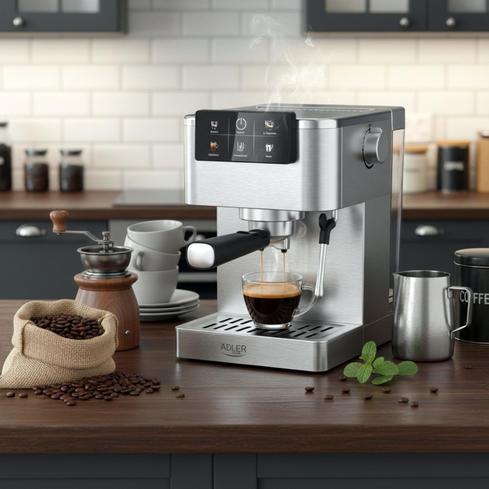 Кавомашина Adler AD 4390 ріжкова/ 1350 Вт/ 20 бар/ 1,5л/ мелена/ капучінатор/сіра Винница - изображение 2