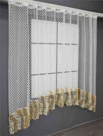 Кухонная арка VR-Textil № 000к сетка из макраме белый с золотисто-кремовым 270х175 см (51-074) Киев