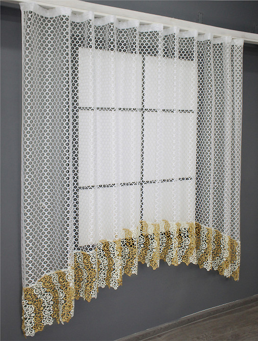 Кухонная арка VR-Textil № 000к сетка из макраме белый с золотисто-кремовым 270х175 см (51-074) Киев - изображение 2