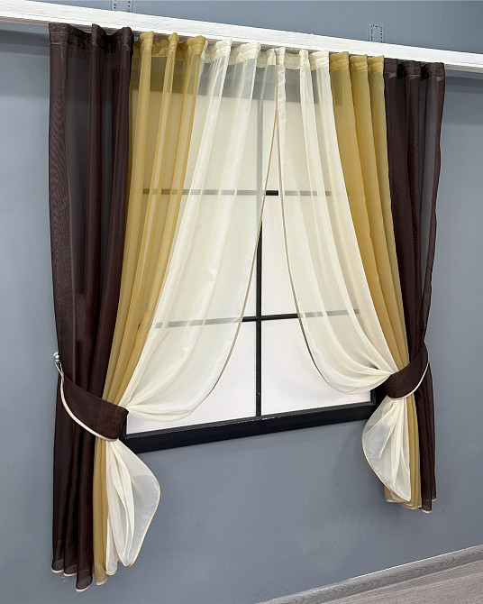 Кухонные шторы VR-Textil № 054к комбинированные венге с янтарным и молочным 400х170 см (50-052) Киев - изображение 2