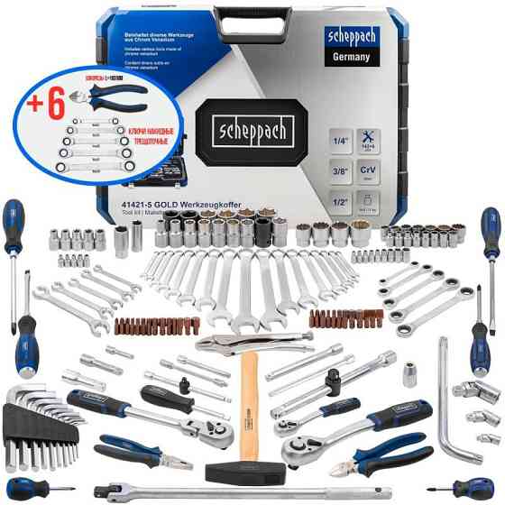 Набір інструментів, 1/2", 3/8", 1/4" (142 + 6 предметів) SCHEPPACH SCH-41421-5 GOLD Одеса