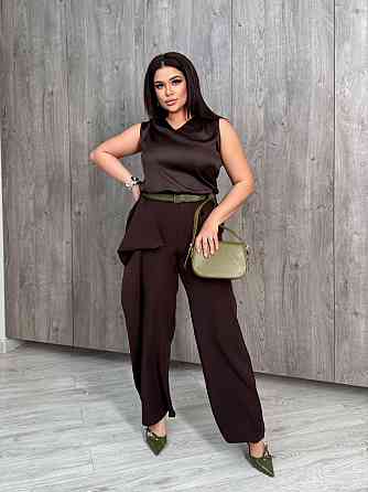 Женские прямые брюки с эффектным асимметричным запахом спереди из костюмной ткани Шоколадный, 46/48 Одесса