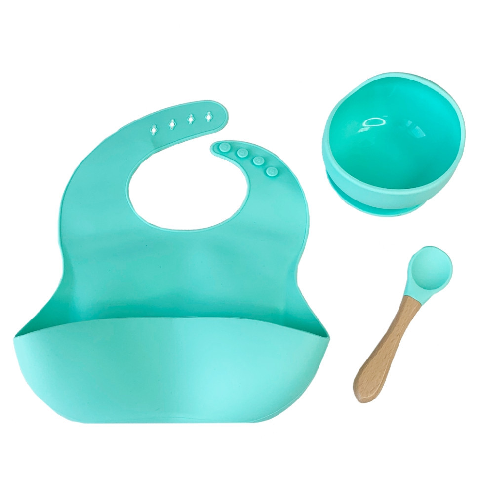 Набор детской посуды Силиконовая тарелка и слюнявчик MGZ-0110(Mint) в коробке Винница - изображение 1
