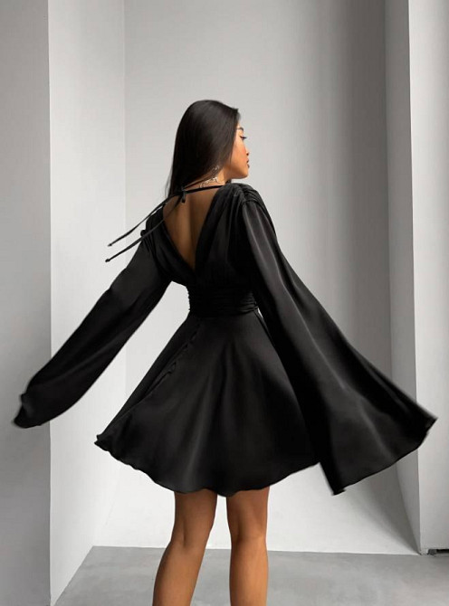 Жіноча романтична святкова мініплаття з декольте шовк армані Чорний, 44/46 Одеса - фото 4