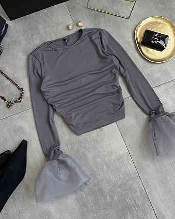 Лонгслів із воланами з турецької віскози + органза Графіт Одеса